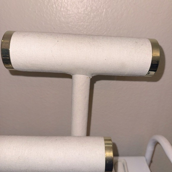 Cream Linen and Gold a2-tier jewelry display stand With Ring Holders - Picture 10 of 12